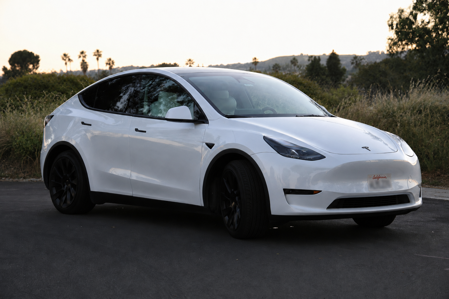White Tesla Model Y training car